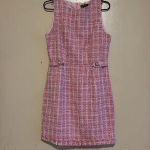 SHEIN Pink Tweed Dress with Button Accents